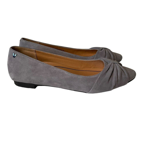 Vionic Gramercy Ballet Flat Size 7 Pointed Gray Suede Bow Slip On Shoes - Picture 3 of 7